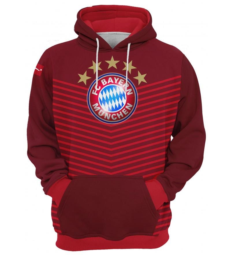 Felpa Con Cappuccio FC Bayern München - Cotone Biologico Blu Navy O Rosso - Foto 10