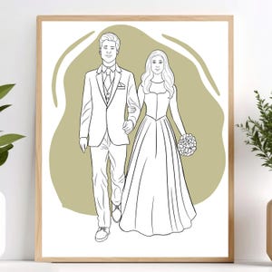 Personalized Line Art Drawing, Wedding Portrait, Custom Couple Illustration, Bride & Groom, Anniversary or Engagement Gift, Newlyweds Gift