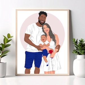 Custom Mixed Family Portrait, Interracial Family Art, Mixed Couple - Partners, Intercultural Love Art, Blended Family, Mixed Child - Kid