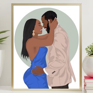 Custom Black Couple Portrait, African American Love Illustration, Anniversary or Engagement Gift, Black Family Art, Gift for Wife & Husband