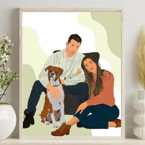 Custom Family Portrait with Dog, Personalized Pet and Family Art, Digital Family Drawing, Pet Lover Gift, Dog Owner Gift, Printable Wall Art