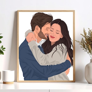 Retrato detallado personalizado, retrato familiar minimalista, retrato sin rostro, regalo para pareja, regalo para prometido, regalo de aniversario o boda, arte mural.