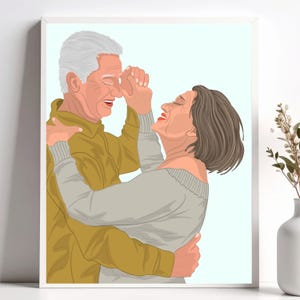 Personalized Old Woman & Man Drawing, Elderly Couple Portrait, Gift for Grandmother and Grandfather, Anniversary Present for Husband or Wife