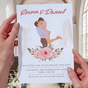 Faire-part de mariage personnalisé, faire-part numérique personnalisé, faire-part de fiançailles et shower de mariage, portrait personnalisé pour faire-part de mariage