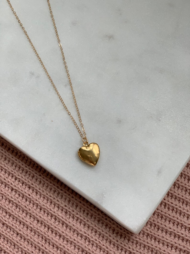 Dainty gold heart locket necklace on gold filled chain gift Etsy