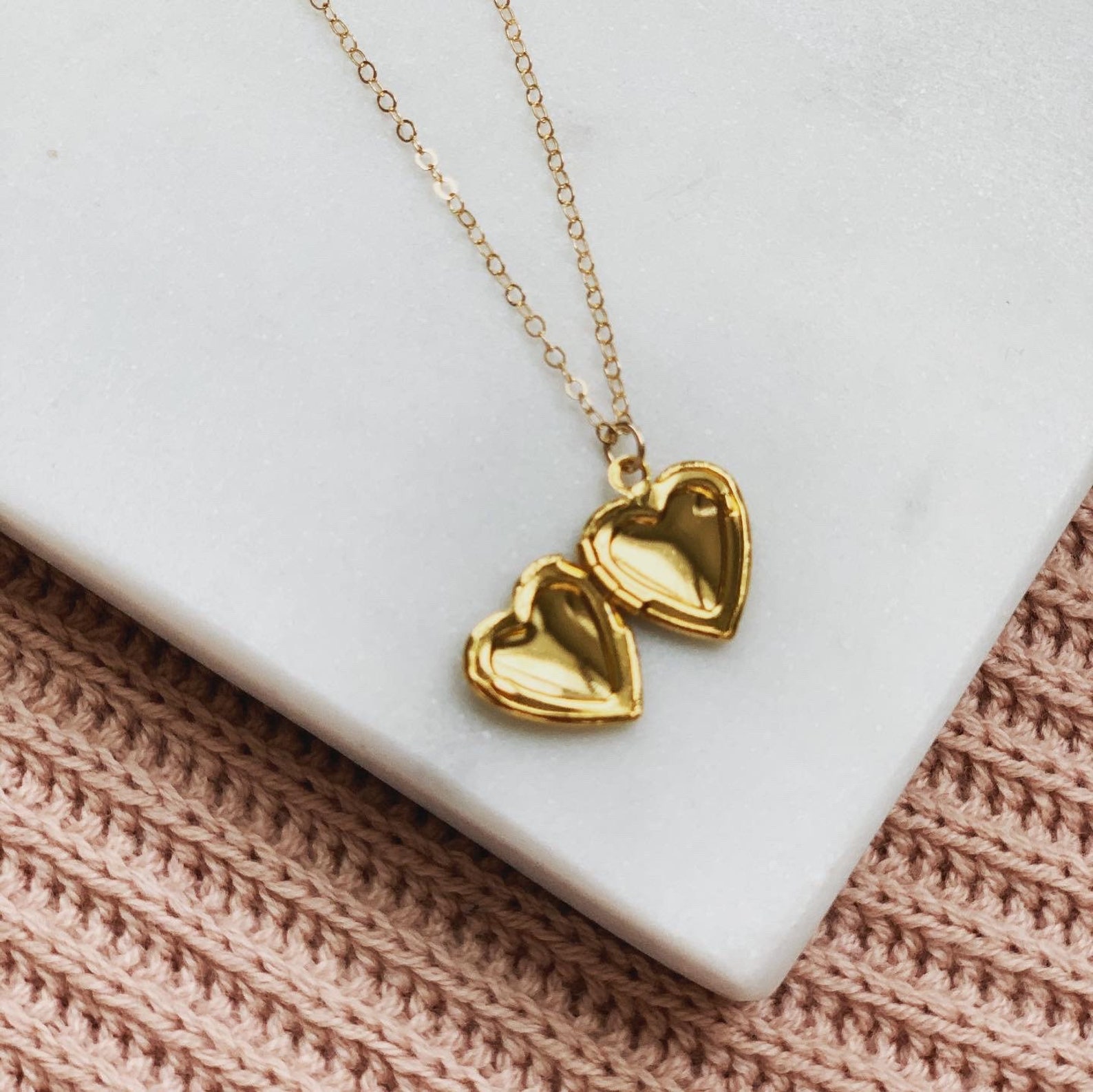 Dainty Gold Heart Locket Necklace on Gold Filled Chain Gift Etsy