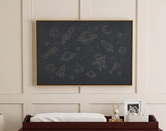 Spaceship and Planet Line Art | Nursery Wall Art | W0565