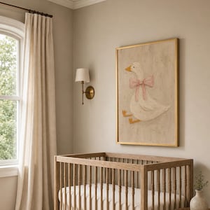Vintage Duck Nursery Art: Canvas-Style Print with Pink Bow FG4890