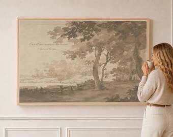Spreading Oak Pastoral | He Cares for You | Scripture Wall Art | F0046