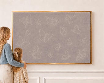 Butterfly Line Art on Purple | Nursery Wall Art | W0558