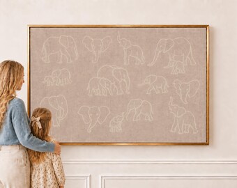 Elephant Line Art on Blush | Nursery Wall Art | W0553
