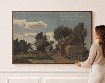 Country Cottage beneath Blue Skies | Dwell in Safety | Scripture Wall Art | G0364