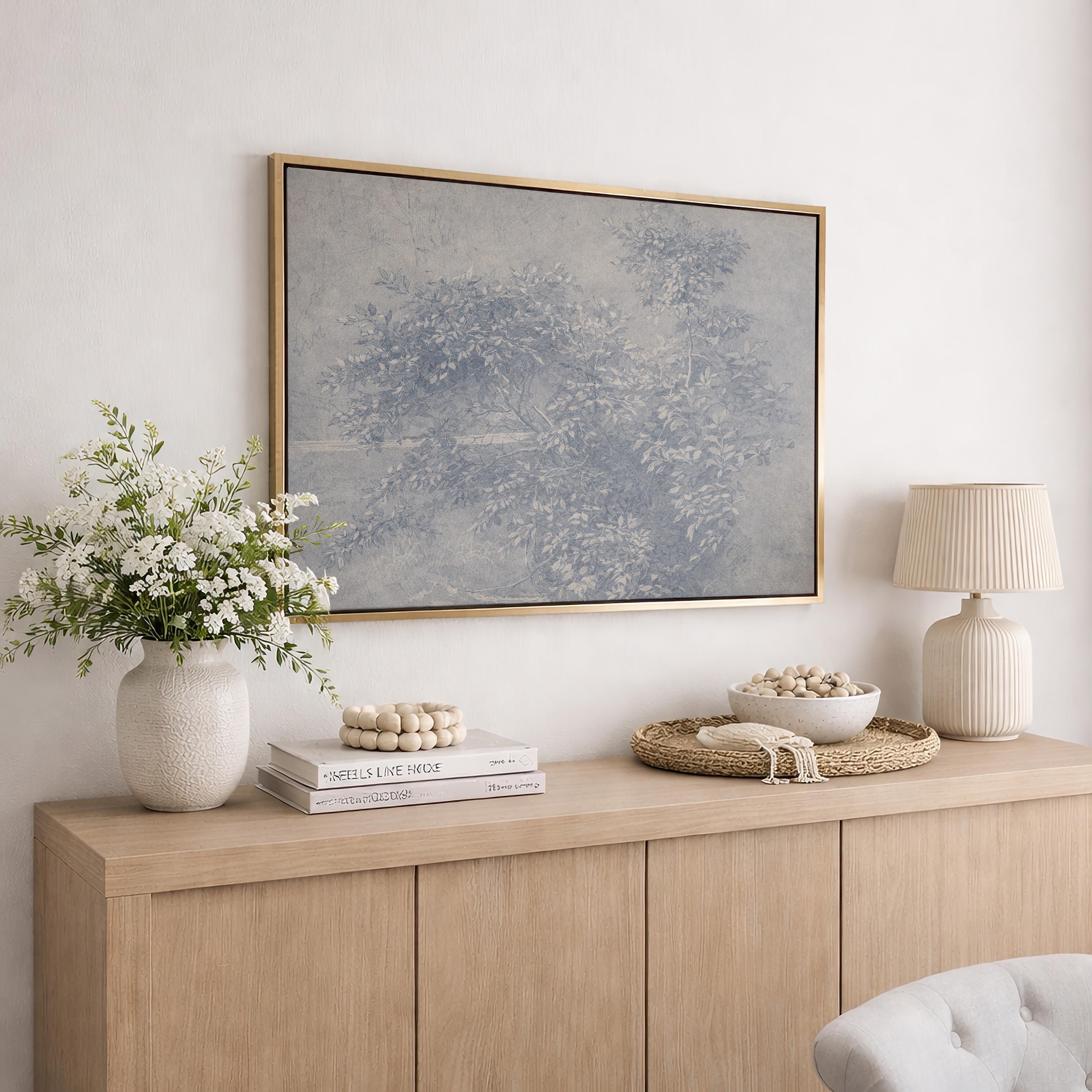 Antique Blue Botanical Wall Print – Vintage Ink Wash Leaves, French ...