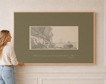 Rocky Coast Etching | Blessed Are the Peacemakers | Scripture Wall Art | F0035