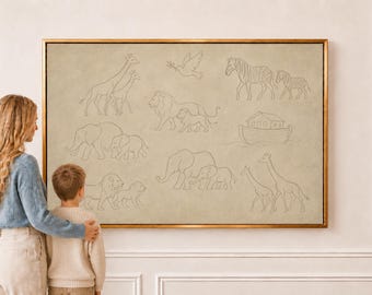 Noahs Ark Animal Line Art | Christian Nursery Wall Art | W0556