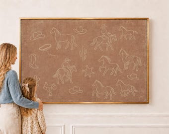 Cowboy Horse and Boot Line Art | Nursery Wall Art | W0564