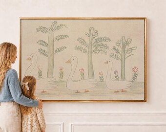 Three Geese and Flowers | Nursery Wall Art | W0569