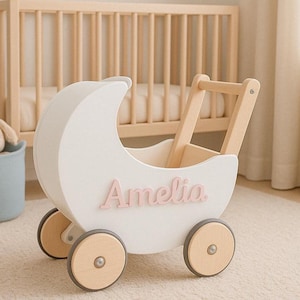 Wooden Doll Stroller – Baby Girl Gift – Moon Wagon – Nursery Decor – Pretend Play Toy Baby Doll Walker  Wooden toy nursery Baby Shower Gift