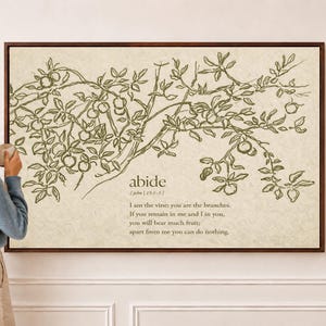 John 15:5 Abide in Me Print – Neutral Christian Wall Art – Vintage Vine Botanical Scripture – Faith Based Farmhouse Home Decor – W0540