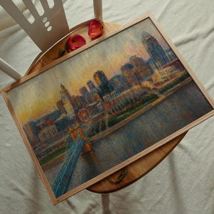 Cincinnati Skyline Canvas Print – Framed Wall Art of Downtown at Sunset | Ohio Cityscape Decor for Living Room, Office or Housewarming gift