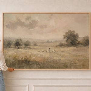 Gods Shepherd Print | Good Shepherd Art | Open Field Flock Christian Wall Art Print | S0047
