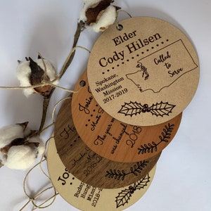 Custom Missionary Ornament 4 wood  choices customizable