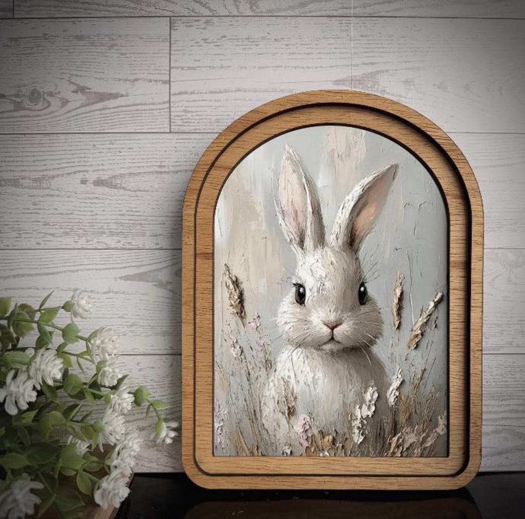 Bunny Floral Arch Frame Artwork | Wood Scallop Frame Easter Spring ...