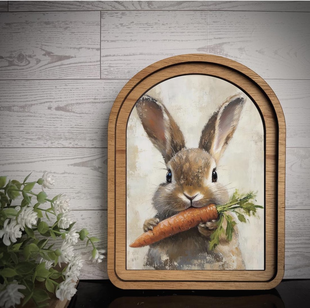 Bunny Carrot Arch Frame Artwork | Wood Scallop Frame Easter Spring ...