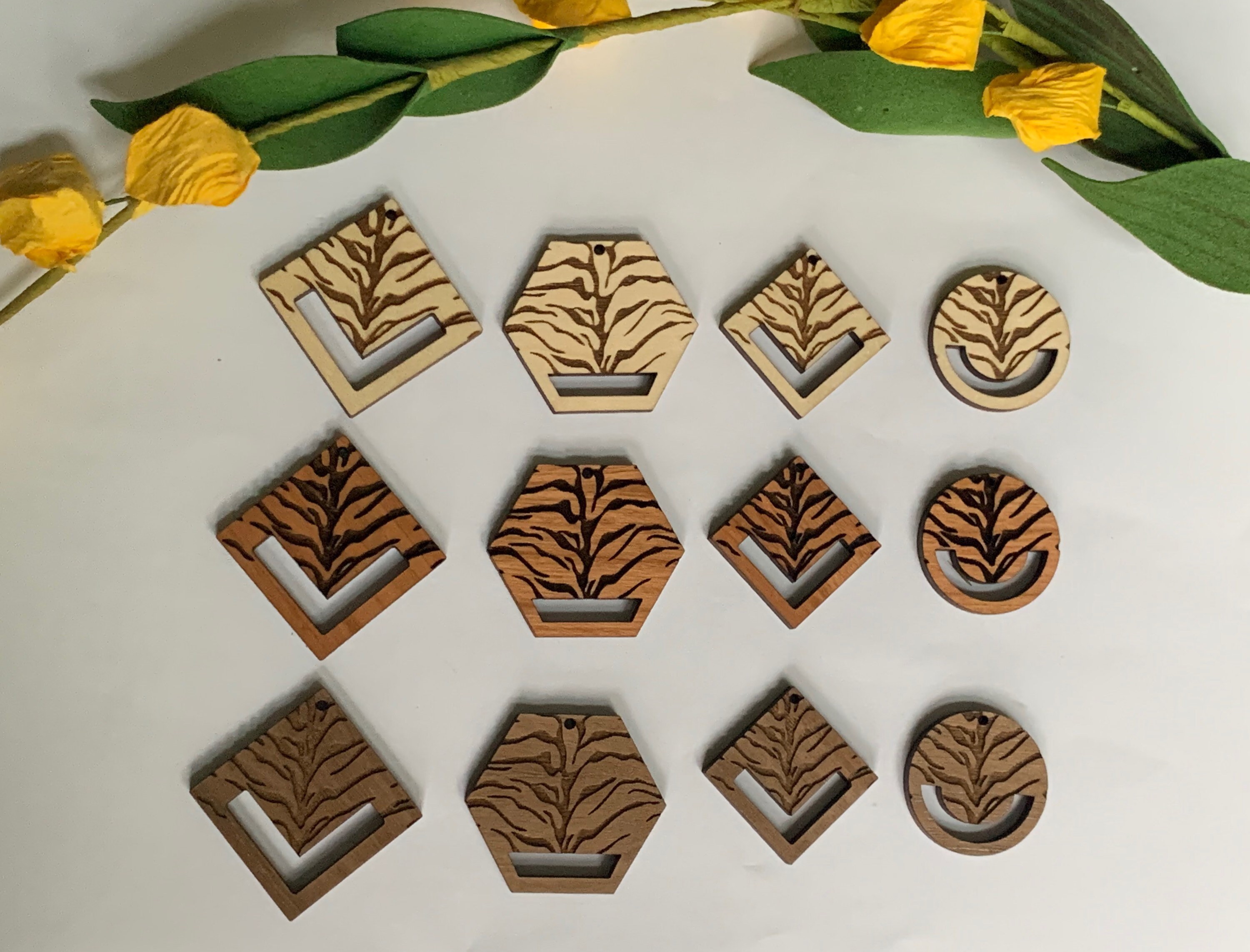 Wood Earring Blank Tiger print earring findings **4 styles and 3 wood choices **