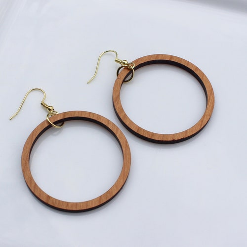 Wood Hoop Earrings Cherry Laser Cut Earrings Cherry Wood Hoops Etsy