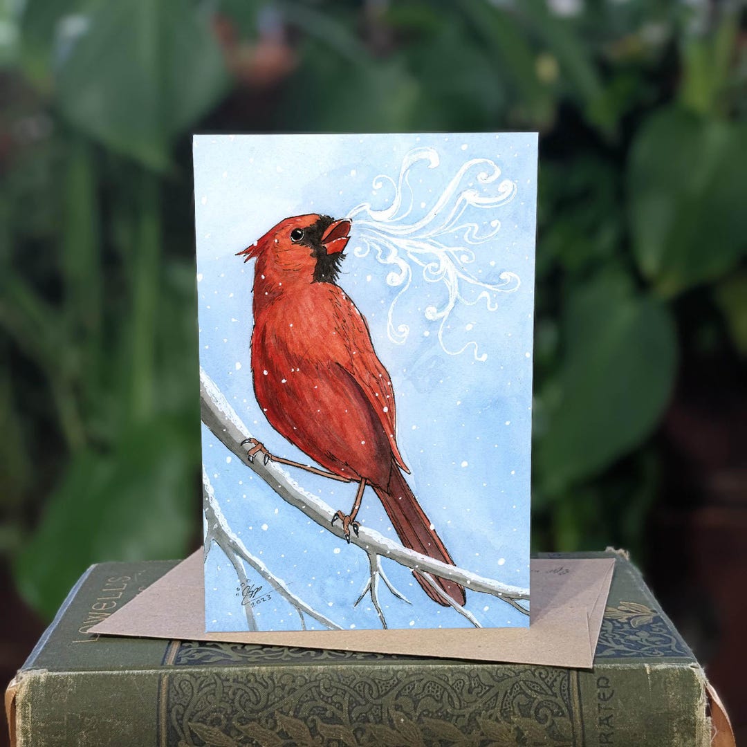 Singing Cardinal - Watercolor and Ink Artwork - Blank Greeting Card - Etsy