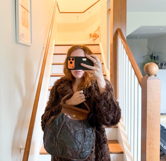 Vintage 70s Patchwork Leather Dragonfly Charm Ove… - image 2