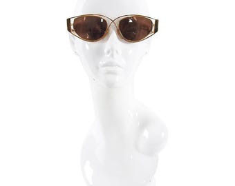 Vintage 90s Rare Claude Montana French Gold Criss Cross Wire Oval + Sleek Black Plastic Sunglasses / 1990 Season Handmade Designer Sunnies