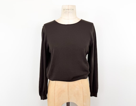 Malo, Vintage 90s Size S-M 100% Wool Malo Ultra Fine Knit Pullover Top / 1990s Italian Dark Chocolate Brown Base Layer Sweater