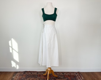 Vintage 30s-40s Size 24-29" Edwardian Style Cotton Drawstring Petticoat / Handmade Antique White Adjustable Waist Prairie Midi Skirt