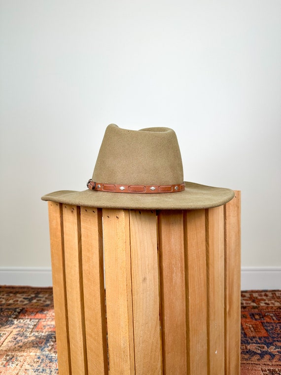 Vintage 70s-80s Wool Wide Brim Western Hat with W… - image 3