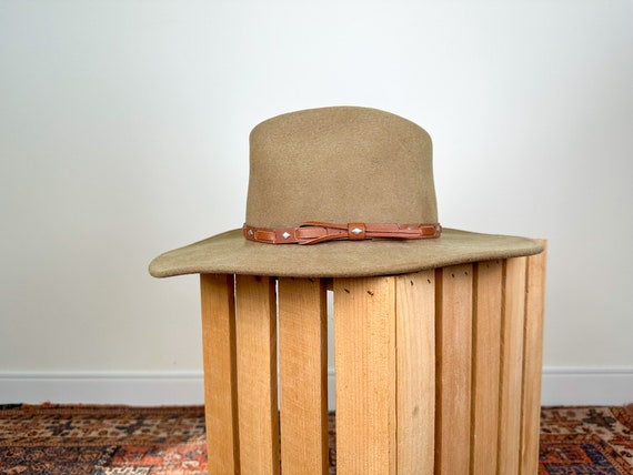 Vintage 70s-80s Wool Wide Brim Western Hat with W… - image 1