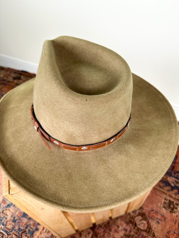 Vintage 70s-80s Wool Wide Brim Western Hat with W… - image 5
