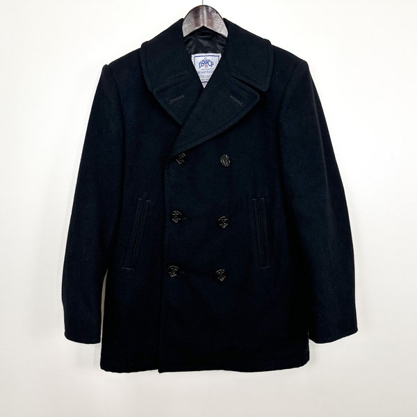 Vintage 90s-00s Size S 100% Wool Military US Navy Black Peacoat / 1990s-Early 2000s Classic Double Breasted DSCP Quarterdeck Pea Coat