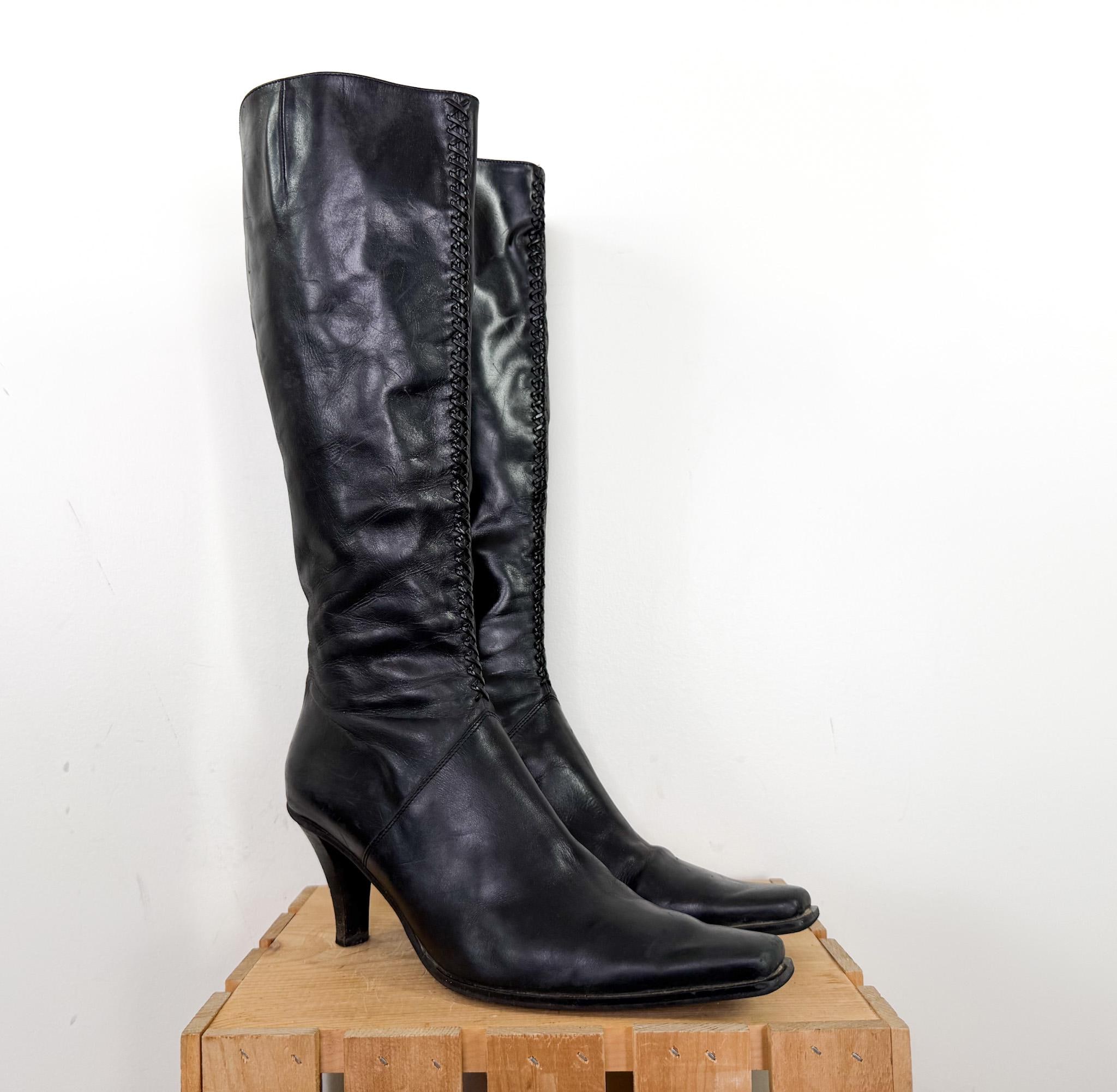 Y2k Leather Boots - Etsy