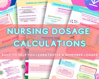 Nursing Dosage Calculations | Nursing Study Guide | Medication Dosage | Dosage Calculation | Calculation Nursing | Printable Notes