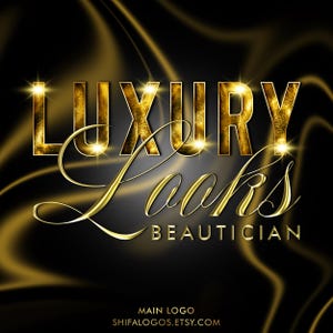 Luxury Gold Glitter Logo Design, Modern Beauty Makeup Lashes Nails Brows Hairstylist logo Branding