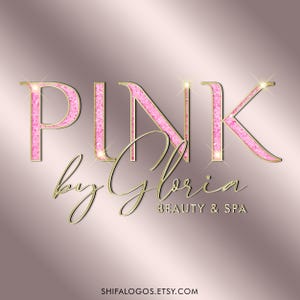 Modern Pink Gold Glitter Logo Design, Digital Beauty Makeup Lashes Nails Brows Hairstylist logos & Branding