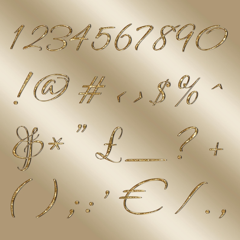 Digital Shiny Gold Glitter Cursive Alphabets PNG, Metallic Script ...