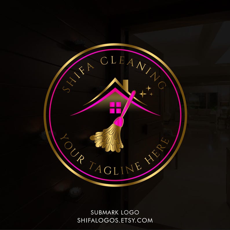 Pink Clean Sign Premade Pink Pretty Cleaning Service Logo Design, Maid Logo, Broom ...