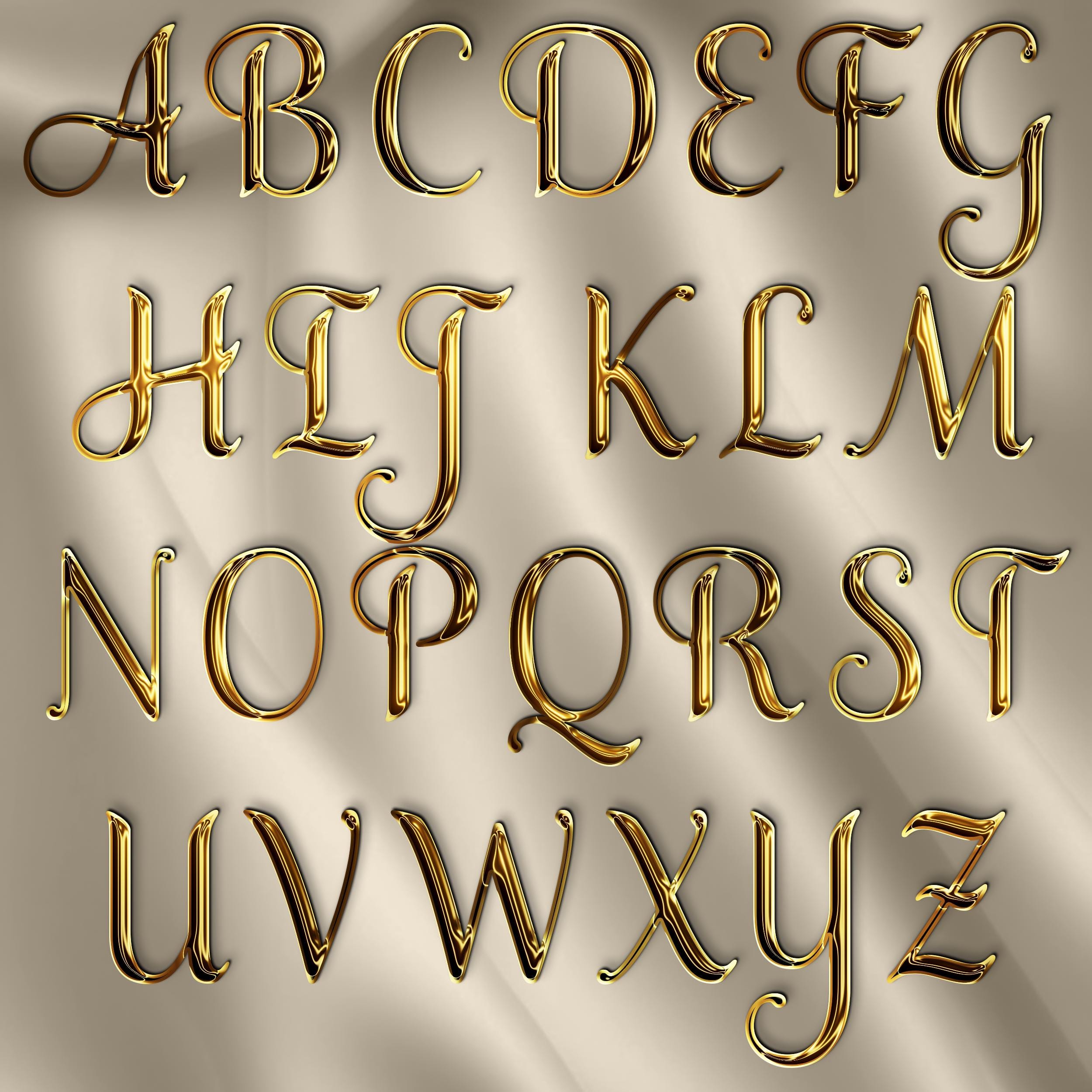 143 Letters Digital Gold Luxury Cursive Alphabets PNG, Shiny Script Metallic ...