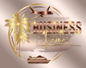 Premade Rose Gold Travel logo design, Travel tourism Agency Logo, Palm Tree Logo, Travel Blog Logo, Travel Business Logo, Vacation Logo,