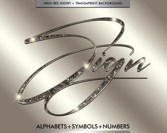 Modern Silver Gold Script Alphabets Clipart, Transparent Gold Fonts Letters PNG, DIY Logo Branding, Chrome Alphabets, Digital Download #174