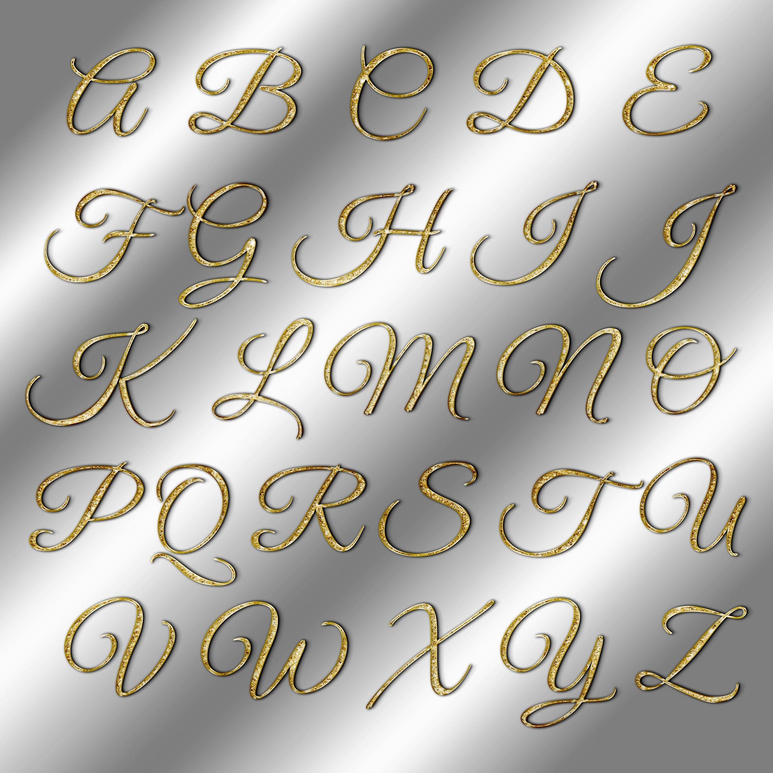 Gold Glitter Cursive Letters PNG, Transparent Metallic Gold Alphabets ...