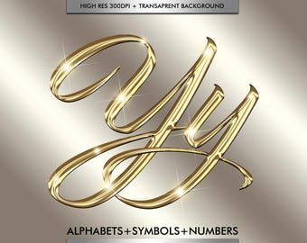 Modern Gold Beige Script Alphabets Clipart, Transparent Gold Fonts Letters PNG, DIY Logo Branding, Shiny Alphabets, Digital Download #165
